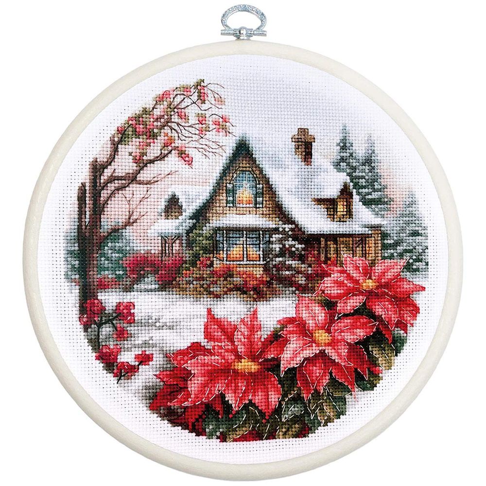 Набор для вышивания нитками Luca-S, с пяльцами Домик в лесу, 17х17см