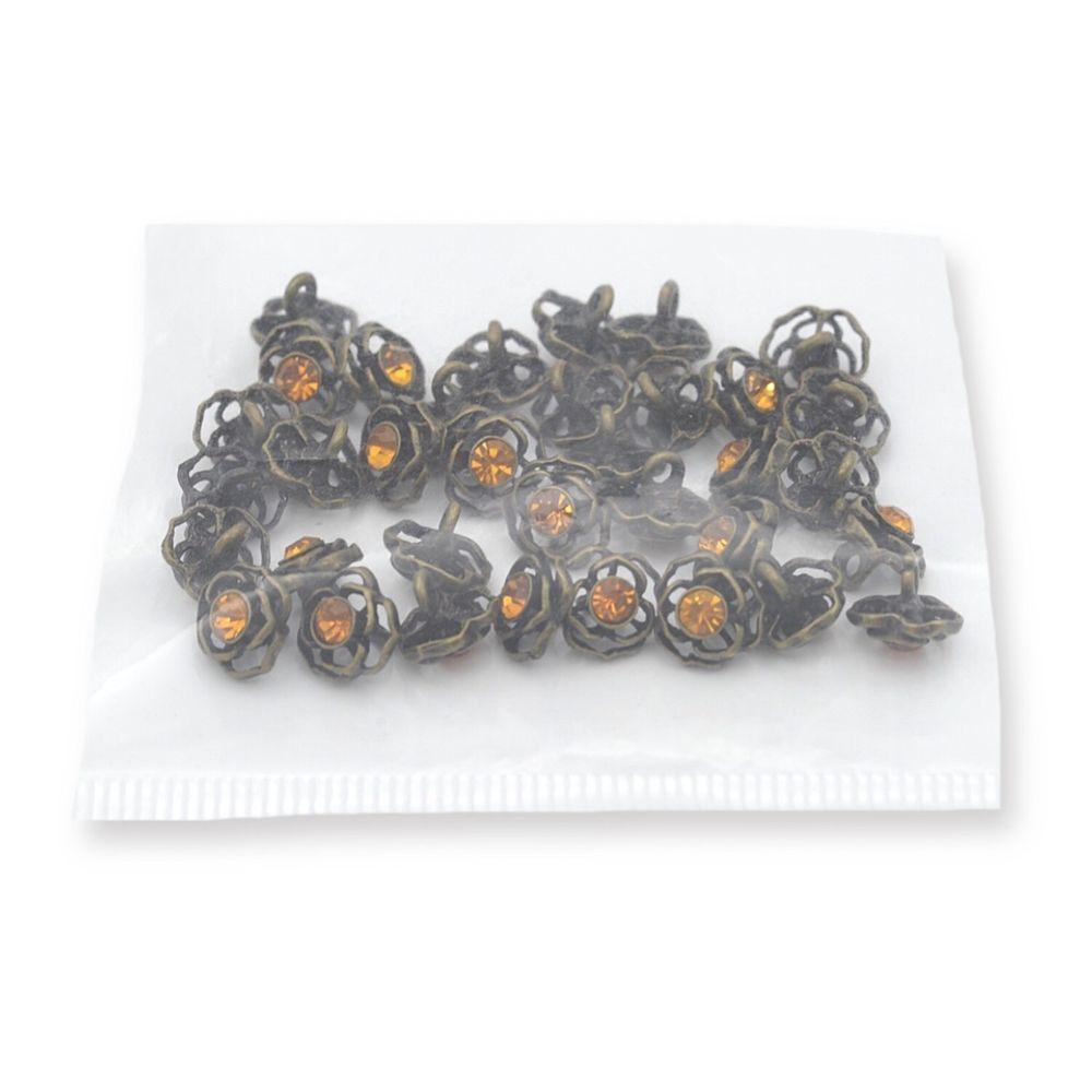 Пуговицы на ножке 16L (10мм) со стразом, металл (OB бронза), 36 шт, ME 625