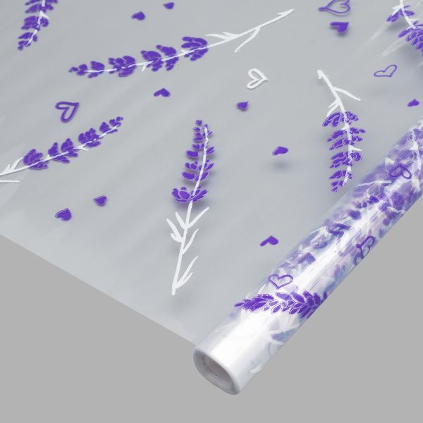 Пленка прозрачная двухцветная с рисунком Лаванда бело-сиреневая 70 см / 9.14±5% метра