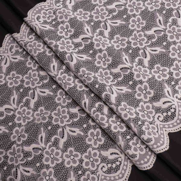 Кружево бельевое эластичное 400 мм / 3.4 метра, цвет молочный