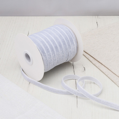 Лента бархатная (тесьма) с люрексом 10.0 мм / 32.9±2 метров, 01 белый