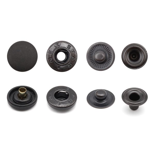 Кнопка Альфа (S-образная) ⌀15.0 мм, ≈720 шт, шляпка пластик + отв.части МЕТАЛЛ, 322 черн. + отв.части оксид, NEW STAR