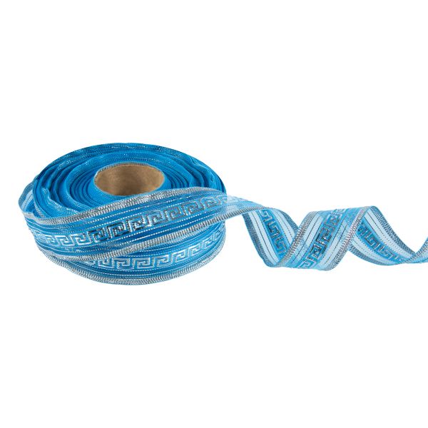 Лента металлизированная Подарочная 25±2 мм / 25±0.5 метров, голубой-под серебро, Blitz