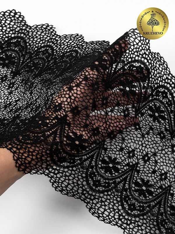 Кружево бельевое эластичное 220 мм / 10 м, 241, цв.02 черный, Kruzhevo