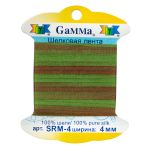 Лента (тесьма) шелковая 4.0 мм / 9.1±0.5 метров, M133 св.зеленый/коричневый, Gamma SRM-4