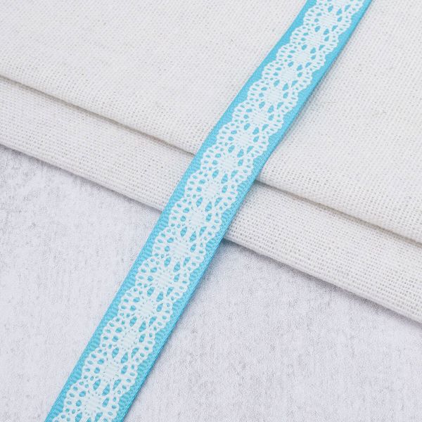 Лента репсовая (в рубчик) с рисунком 15.0 мм / 45.72 метра, ID 1591, цв. голубой, 23323