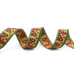 Лента (тесьма) жаккардовая 24.0 мм / 25±1 метров, Орнаменты и узоры народов севера, рис. 9685 (5 зеленый/желтый/красный) С3772Г17