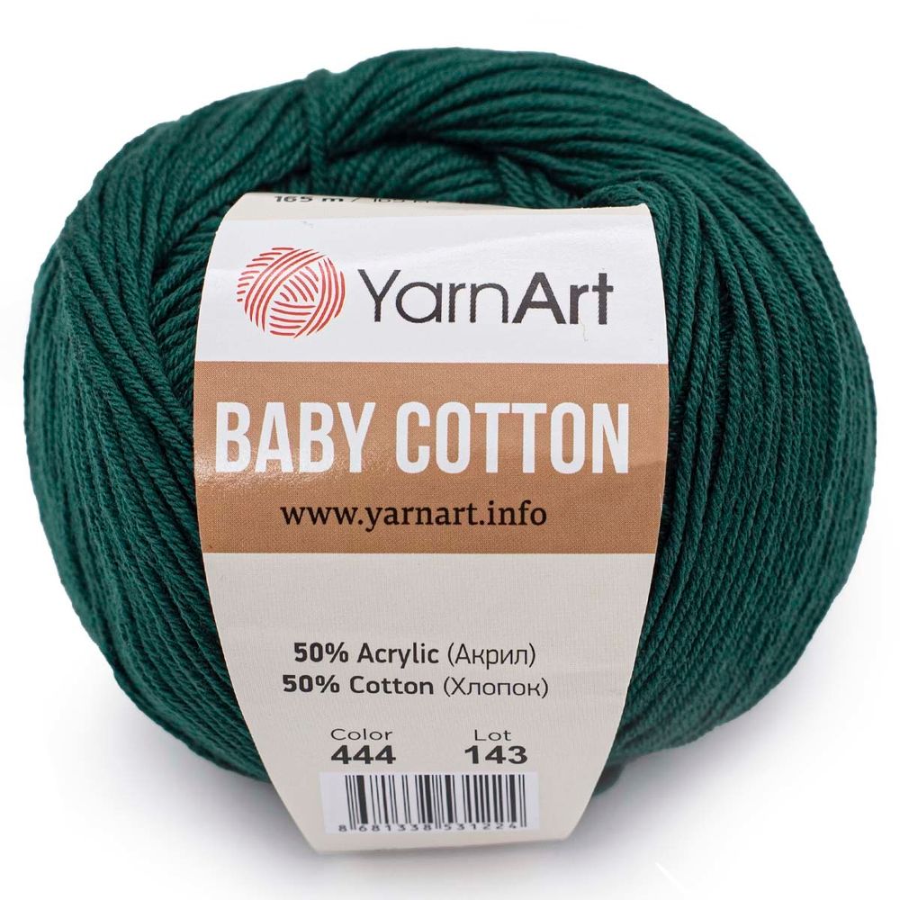 Пряжа YarnArt (ЯрнАрт) Baby Cotton / уп.10 мот. по 50 г, 165м, 444 изумрудный