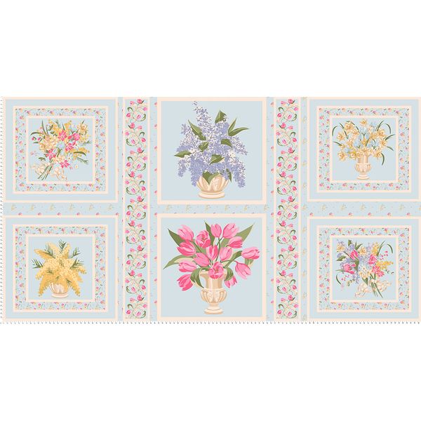 Ткань для пэчворка Peppy Весенний этюд, рулон 112 см / 5 метров, ВЭ-02 Панель голубой, Peppy