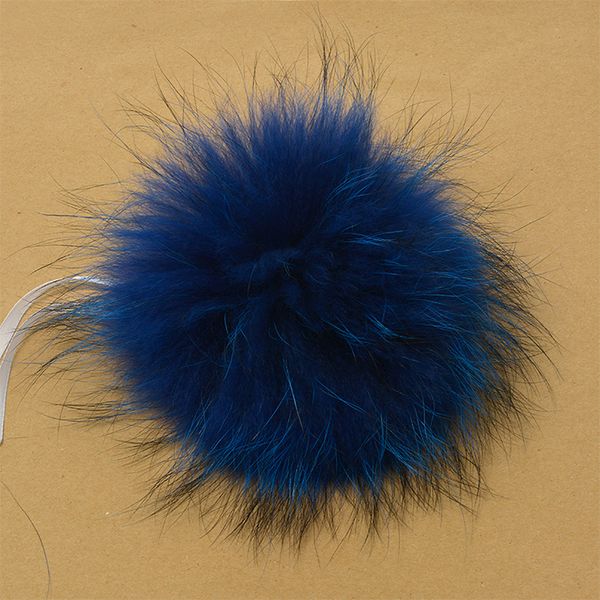 Помпон из натурального меха 180-200 мм, енот, RUS.PNE09, синий А