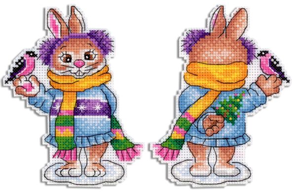 Набор для вышивания нитками МП Студия (Жар-птица), Зайка с птичкой 12.5х10 см