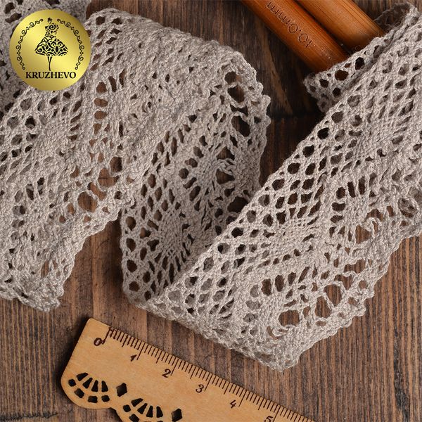 Кружево вязаное (тесьма) 45 мм / 10 метров, цв.22 серый лен, Kruzhevo