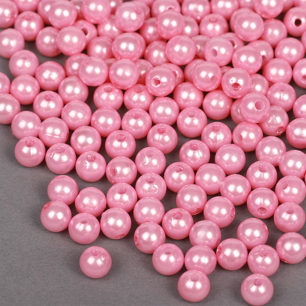 Бусины пластик (перламутр) ⌀8 мм, цв.015 розовый, уп.500г (2130 шт), Magic4Hobby