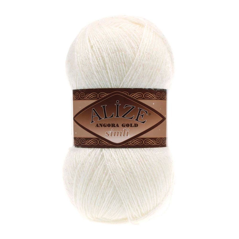 Пряжа Alize (Ализе) Angora Gold Simli / уп.5 мот. по 100 г, 500м, 062 молочный A