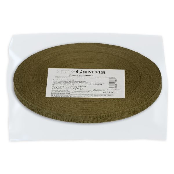 Тесьма (лента) киперная (100% х/б) 10 мм / 50 метров, хаки/khaki, Gamma TCT-10