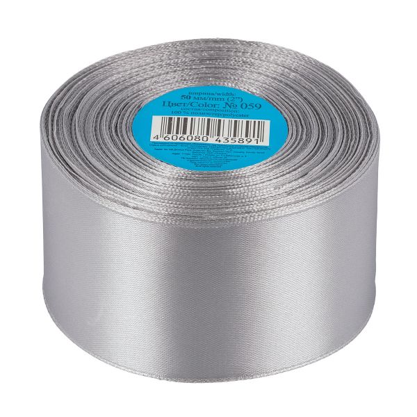 Лента атласная 1-сторонняя 50.0 мм / 33±2 метра, 059 серый, Gamma