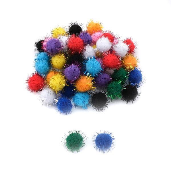 Помпоны с блестками ⌀25мм, 10 цветов, 50 шт, Astra&Craft