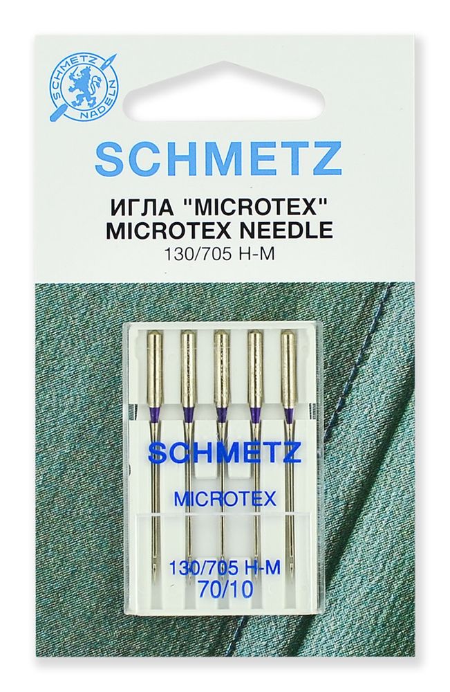 Иглы для швейных машин микротекс (особо острые) Schmetz 130/705H-M №70, уп. 5 игл
