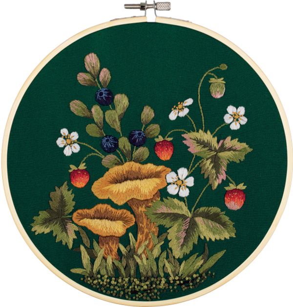 Набор для вышивания нитками Panna, Живая картина Грибы. Лисички, 20.5х20.5 см