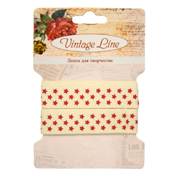 Лента декоративная Звездочки, хлопок, 16 мм, 1 м (белый/красный)