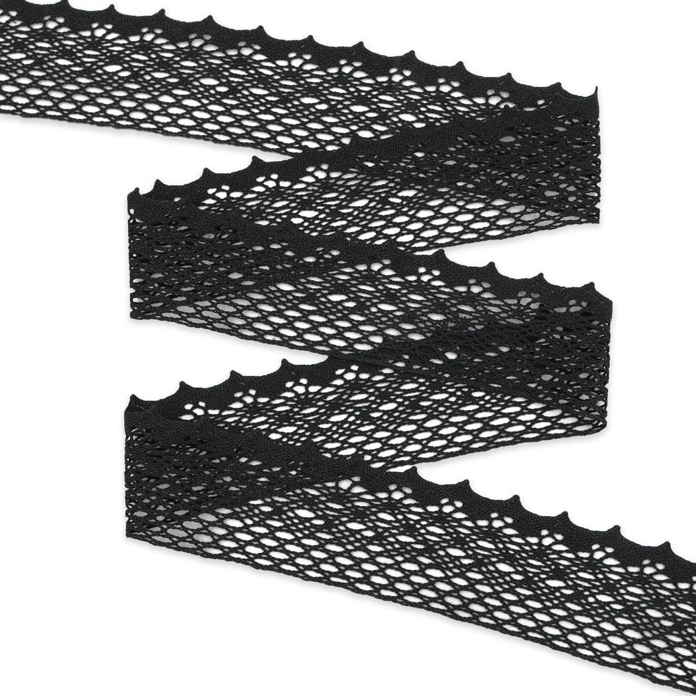 Кружево вязаное (тесьма) хлопковое 55 мм / 25 метров, рис.55.01.180 (черный) С3749Г17