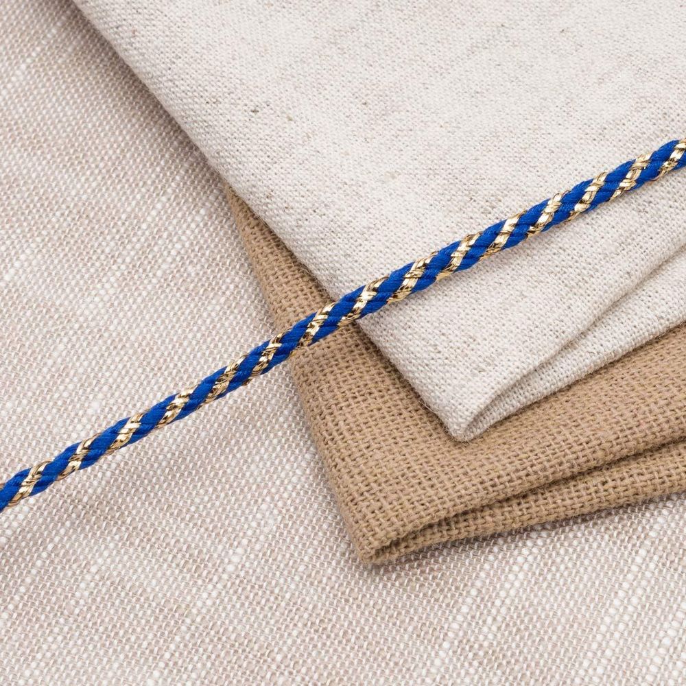 Шнур отделочный с метанитом ⌀3.0 мм / 20м (полиэстер 68%, метанит 32%), темно-васильковый с золотом, Р2869