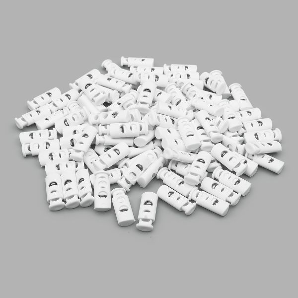 Фиксатор (зажим) для шнура пластик 2 отв., ⌀4.0 мм, 9х22 мм, цилиндр, ПП, кипенно-белый, 100 шт