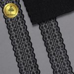 Кружево отделочное в стиле "трикотаж" 45 мм, диз. T-001 цв.черный уп.9м