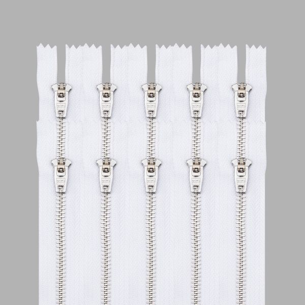 Молния металл джинсовая Т5 (5 мм) 1 зам., н/раз., 14 см, белый, 39082/14-Н, 10 шт