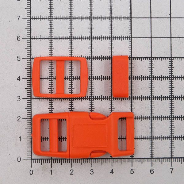 Фастекс (пряжка трезубец), рамка и рамка-регулятор 15мм, пластик, (2 компл.) Hobby&Pro, оранжевый, A03001037-15