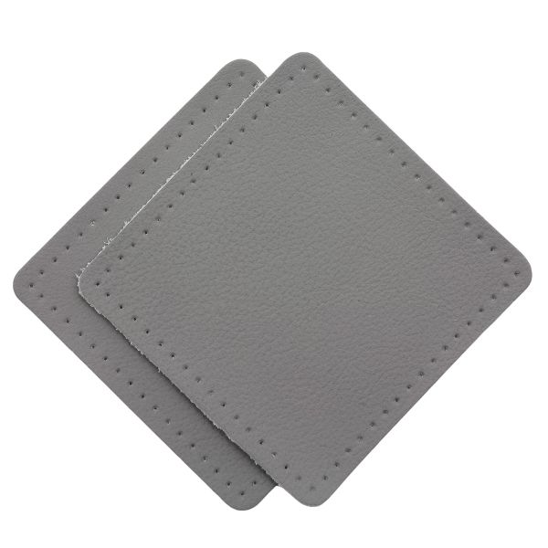 Заплатки пришивные из кожи, квадрат 8см с перфорацией, 2 шт, 100% кожа, 07 серый, 9122