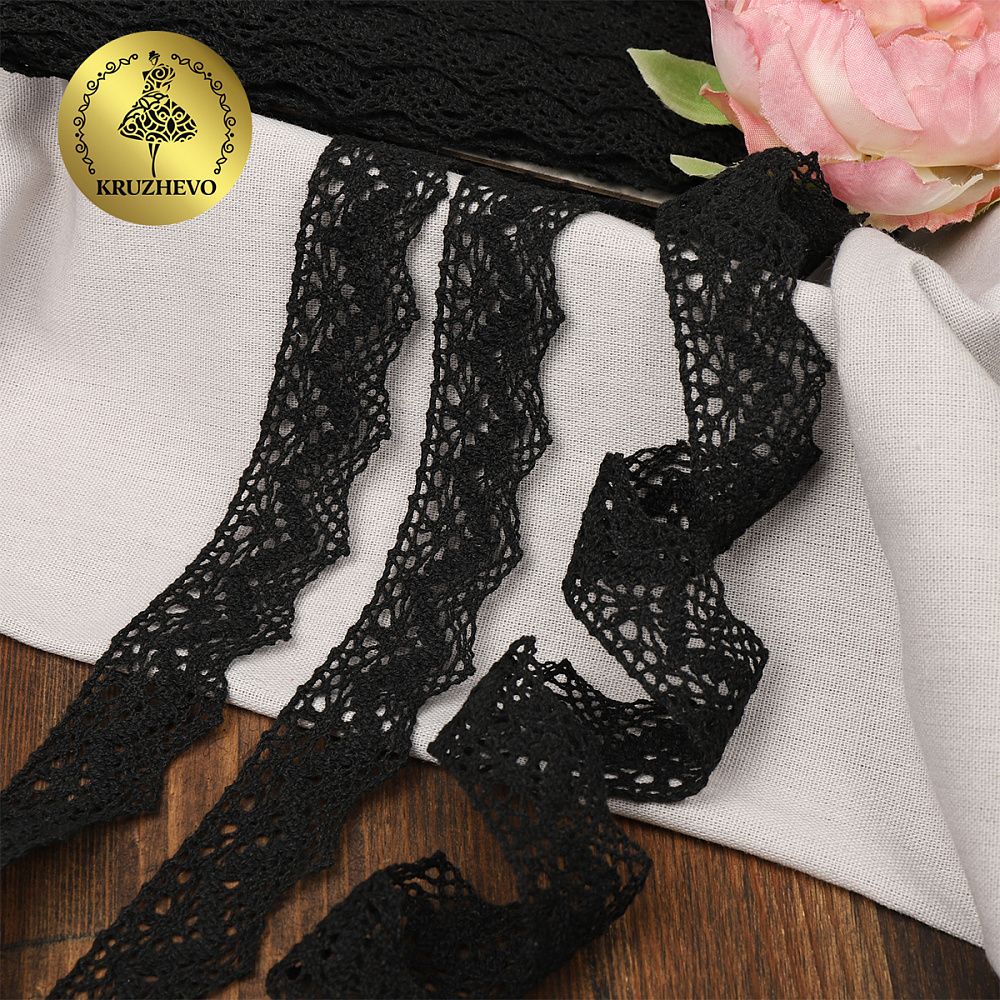 Кружево вязаное (тесьма) 32 мм, цв.черный, 25м, Kruzhevo