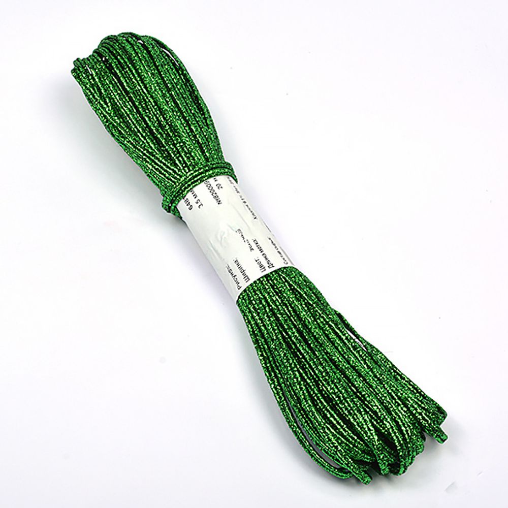 Шнур металлизированный сутаж 3.5 мм / 20 метров, зеленый