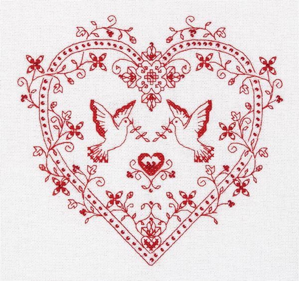 Набор для вышивания нитками Panna, Сердце с голубями, 20х19 см