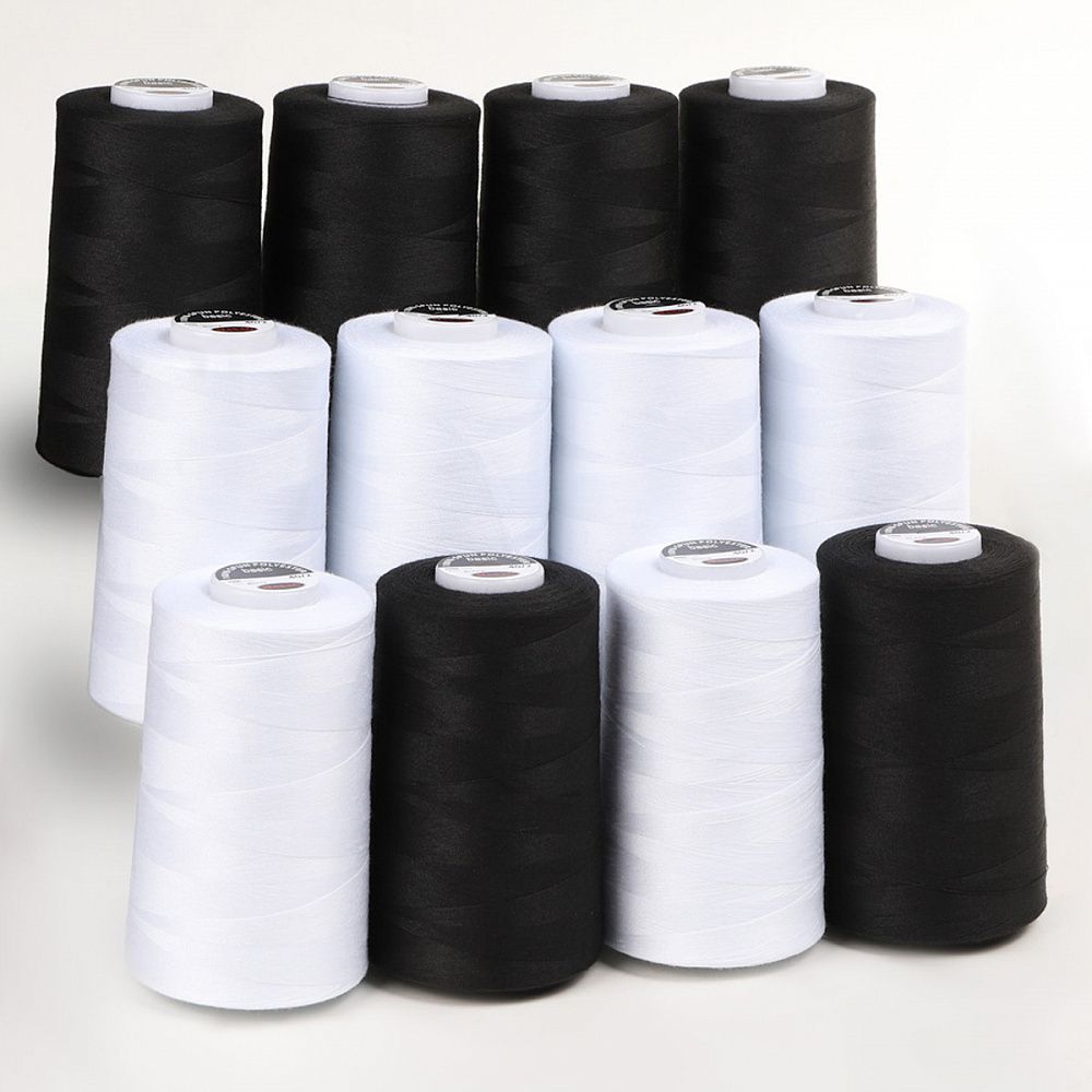 Нитки швейные Max 40/2, 4570 м (5000 ярд), черные, белые / 12 бобин