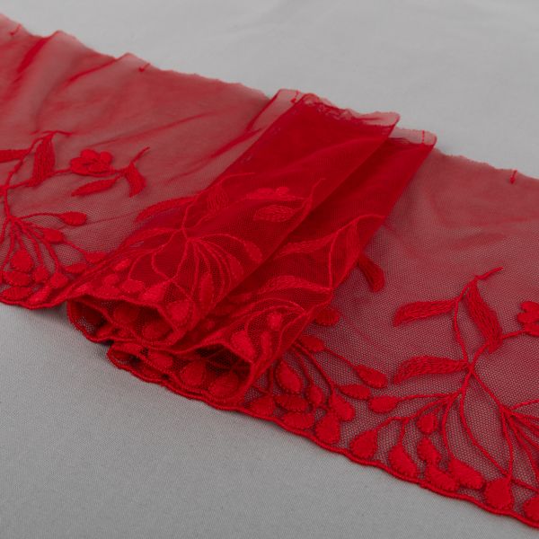 Кружево бельевое эластичное 190 мм / 3±0.2 метра, на сетке, Турция, красный, Gamma GKME-19001