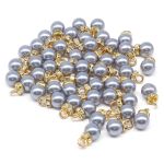 Пуговица-жемчужина 13L (8мм) на ножке со стразами, пластик (серый/золото), 3AR094, 50 шт