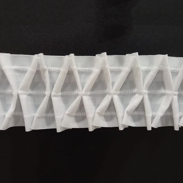 Лента (тесьма) шторная: сборка вафельная (1:4) 60 мм / 50 метров, (2 ряда петель, 3 шнура), белый, C2003