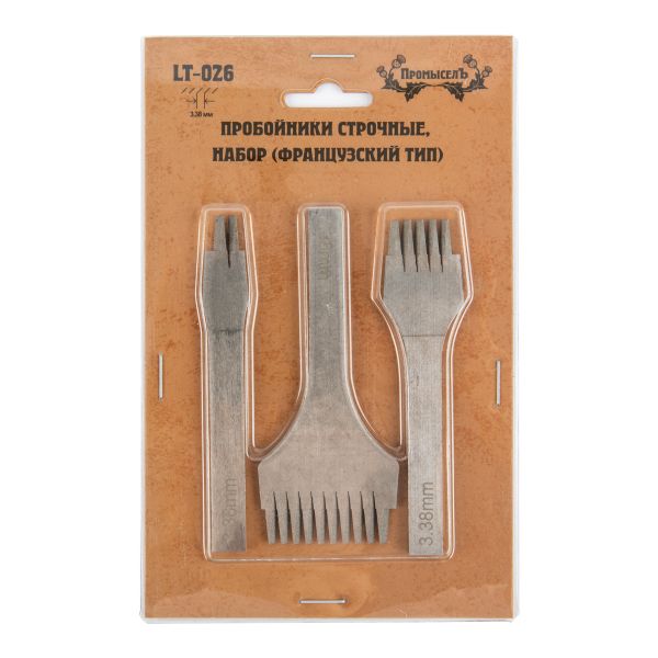 Пробойники для кожи строчные, набор (французский тип) для кожи, косой зуб, шаг 3.38 мм, Промысел, LT-026
