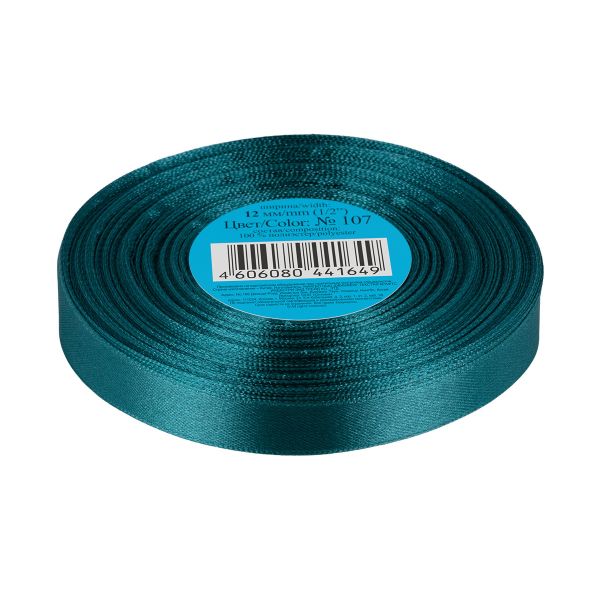 Лента атласная 1-сторонняя 12.0 мм / 33±2 метра, 107 т-зеленый, Gamma