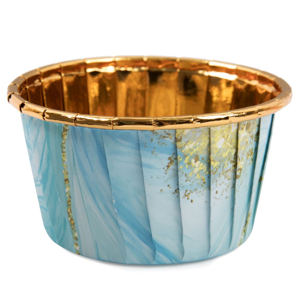 Формы для выпечки бумажные (усиленные с бортиком) 5 см, 5х3.9 см, 12 шт, №02 бирюзовый/ золото, S-Chief PPC-0009