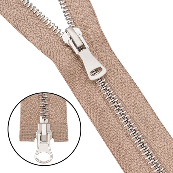 Молния металл Т5 (5 мм) 2 зам., разъем., 65 см, никель, 128 бежево-серый, 6535-0310, 5 шт