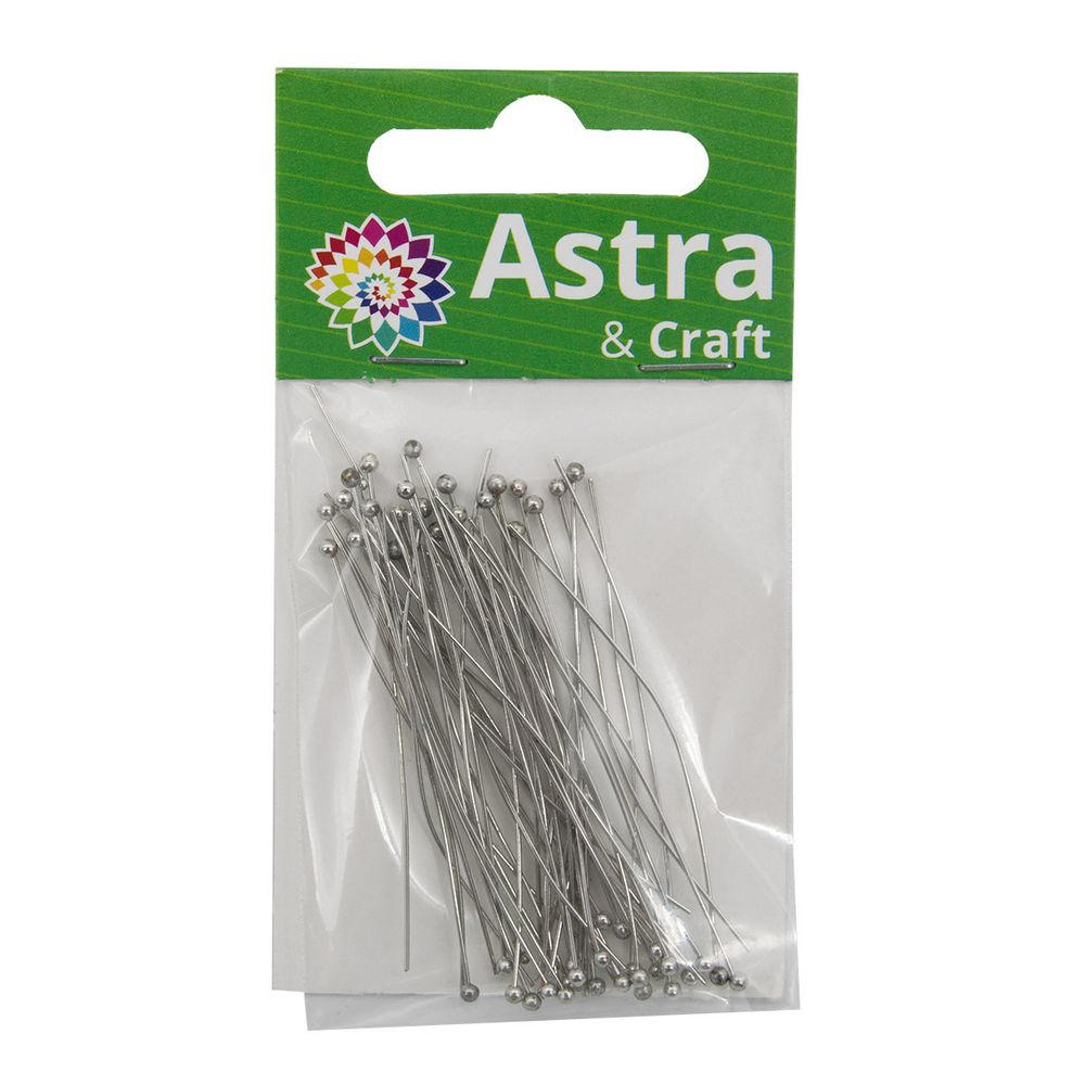 Штифты с шариком 5см, 50 шт/упак, Astra&Craft (Никель), 4AR192