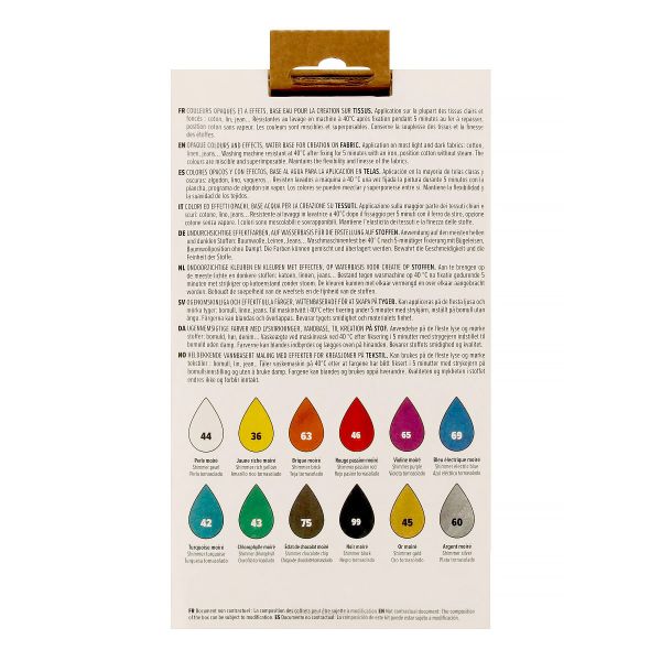 Набор красок Pebeo Setacolor Shimmer Исследование для темных и светлых тканей 12 цв. 20 мл 757481 мерцающие