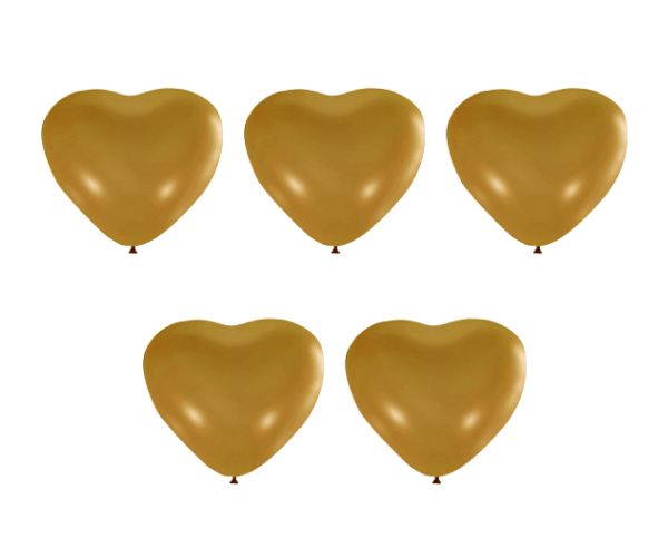 Набор воздушных фигурных шаров Сердце 30 см, 5 шт, хром золотой, Boomzee BWHZ-30