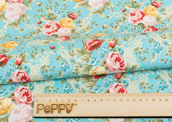 Ткань для пэчворка Peppy Версальские сады, отрез 50х55 см, 146 г/м², ВС-08 голубой, Peppy