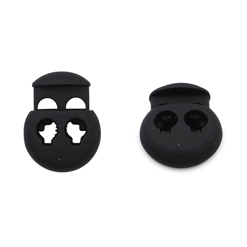 Фиксатор (зажим) для шнура металл 2 отв., 20.5х15.6 мм, ⌀3.5 мм, металл, P.Black (черная резина), MFR12, 10 шт