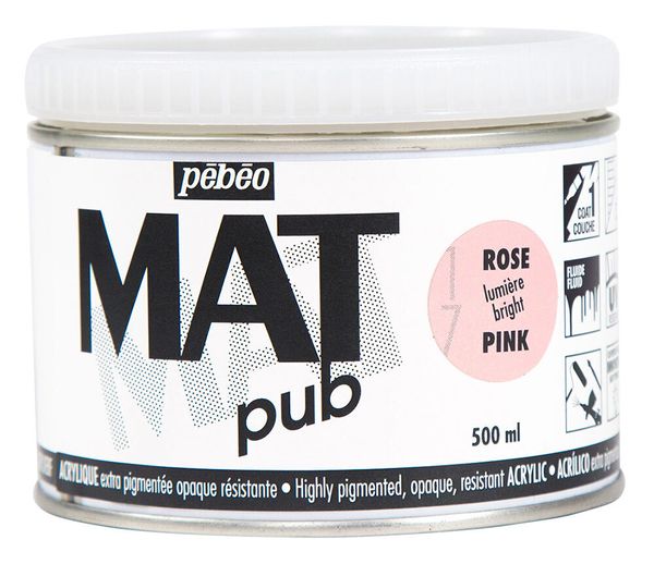 Краска акриловая экстра матовая Mat Pub 1, 500 мл, 257017 св.розовый, Pebeo
