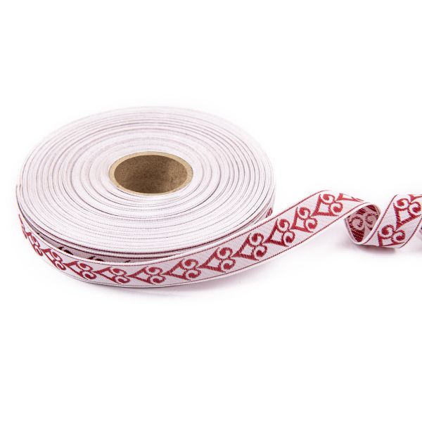 Лента (тесьма) жаккардовая 18.0 мм / 25±1 метров, рис.9797, белый/бордо, Gamma С3771Г17 рис.9797