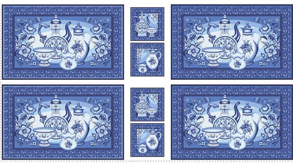 Ткань для пэчворка Peppy Лазурное чудо, рулон 112 см / 5 метров, ЛЧ-03 Панель синий, Peppy